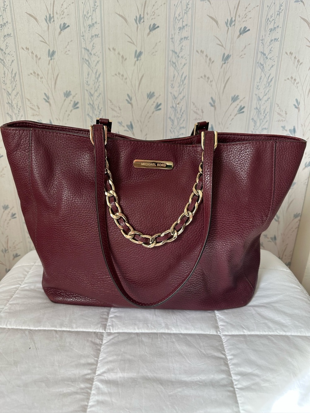 Michael Kors Burgundy Pebbled Leather Tote